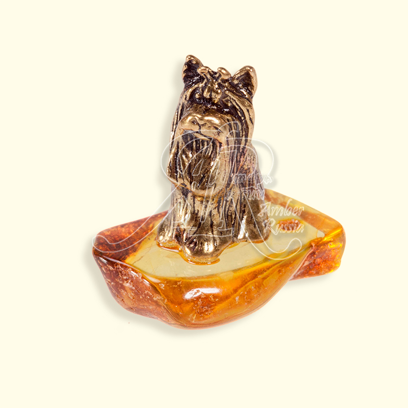 Собачка Йорк Латунь, янтарь Собачка Йорк Латунь, янтарь