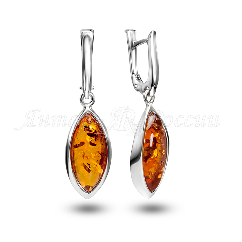 Серьги Посеребрение, янтарь