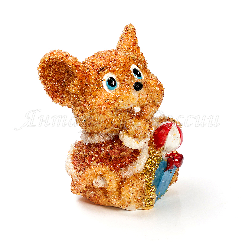 Мышь Новогодняя с подарком, Янтарь Мышь Новогодняя с подарком, Янтарь