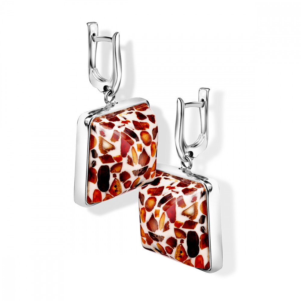 Серьги Посеребрение, янтарь