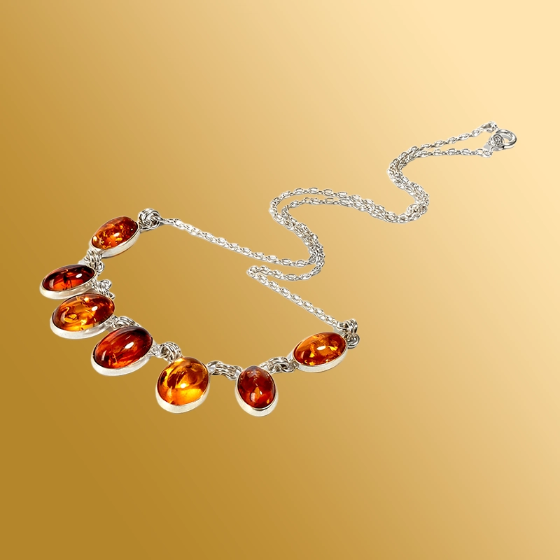 Колье посеребрение с янтарем