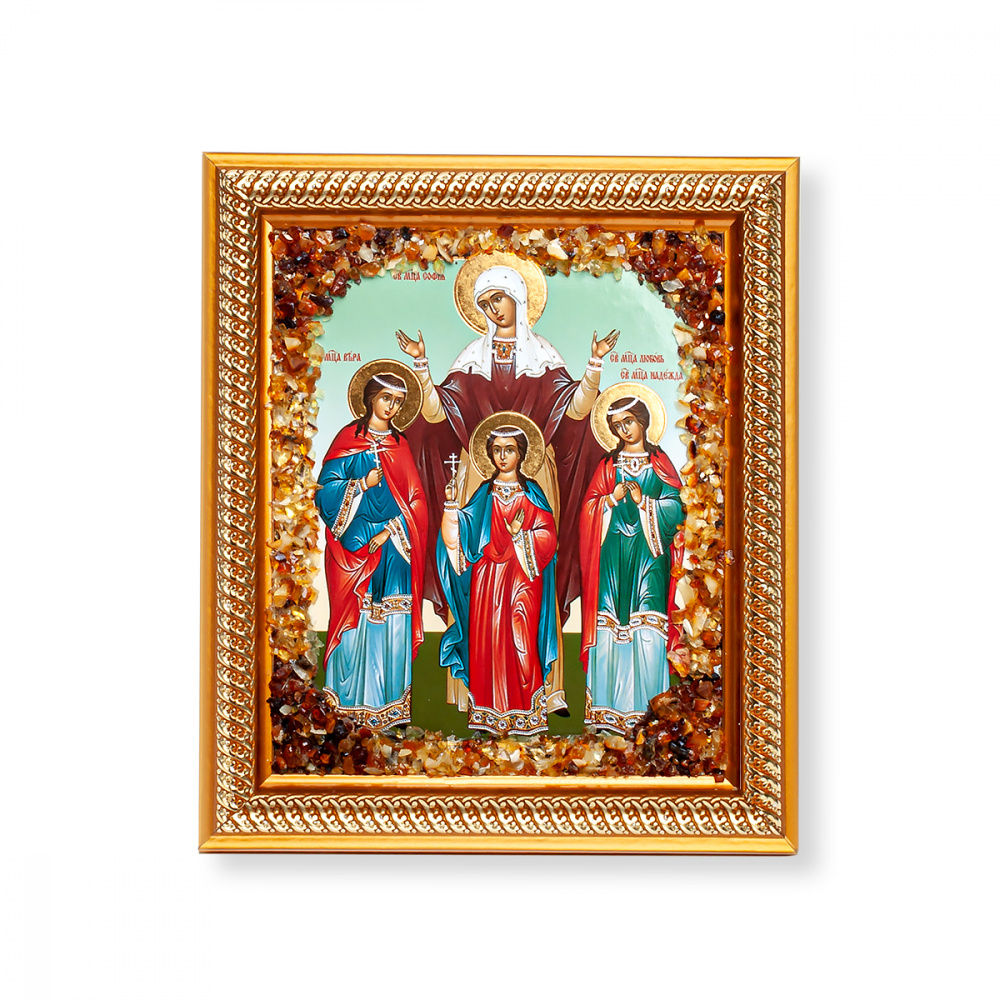 Икона св. Вера Надежда Любовь, янтарь